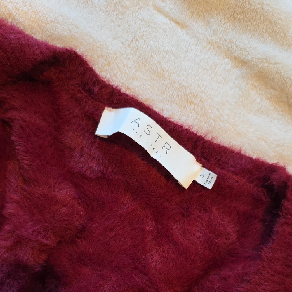 Astr Women's Deep Red Fuzzy Sweater